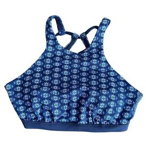 Athleta Women’s Navy White Tangier Bikini Swim Top High Neck Racerback 32D/DD